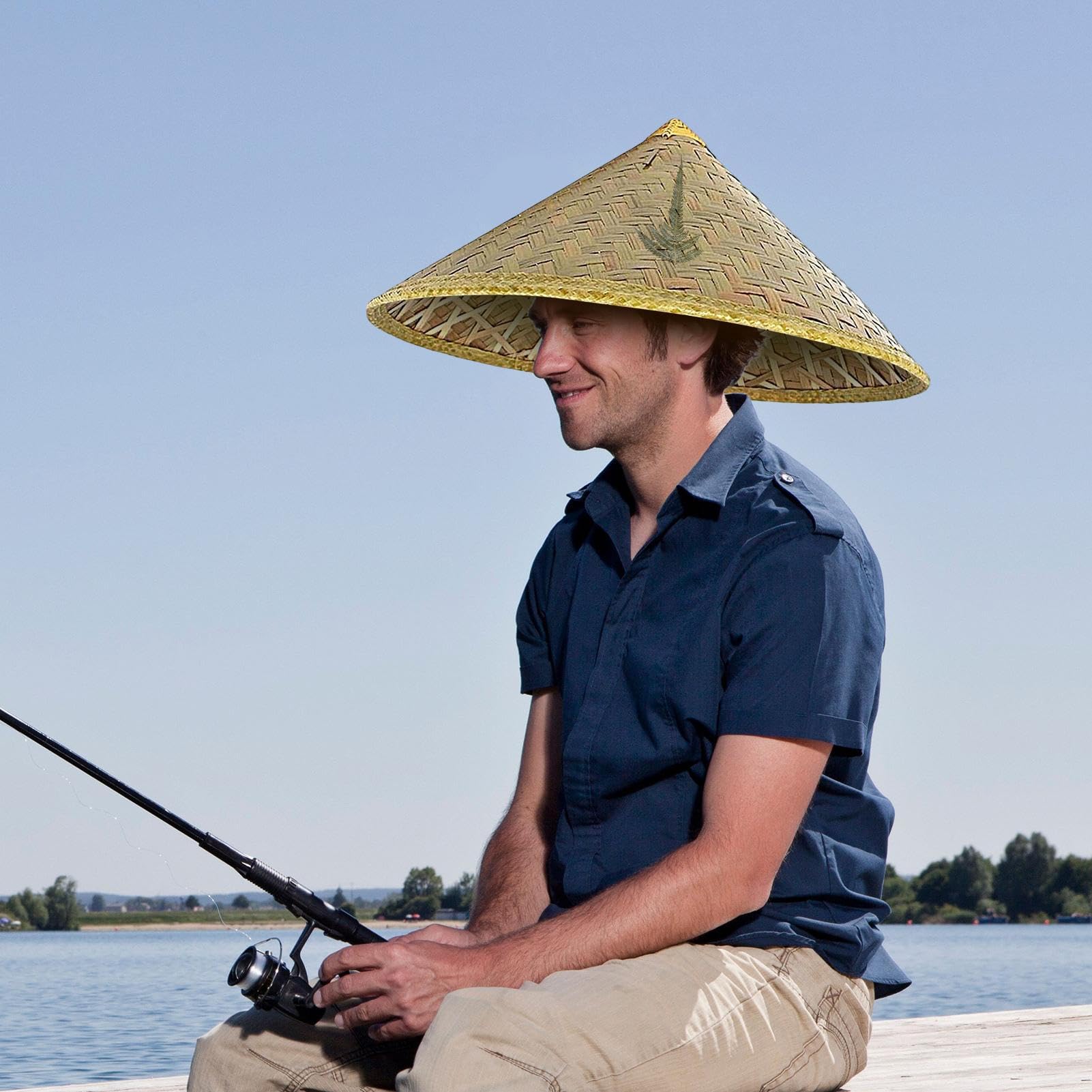 Cappello di Paglia Cinese, 36 cm, Classico Cappello in Rattan, Regalo, Copricapo Impermeabile per Agricoltore, Cappelli di Paglia asiatici per Vacanze, Spiaggia, Giardinaggio, attività