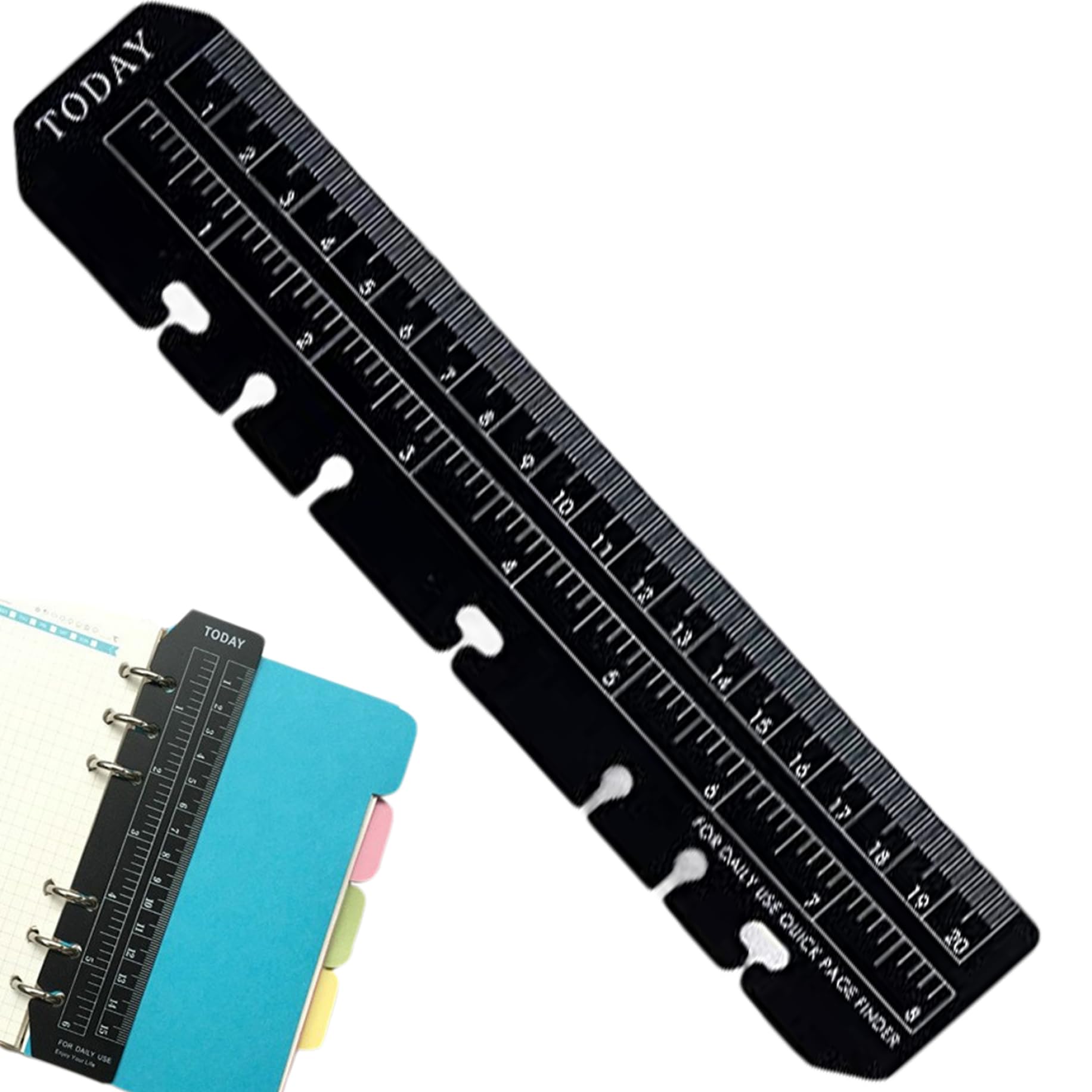 Plastic Page Marker Binder Ruler Pouch Pagefinder Measuring Bookmark Ruler Snap-in Binder for A5 Size 6-Hole Notebook (Black) bookmark, for A5, planner acc