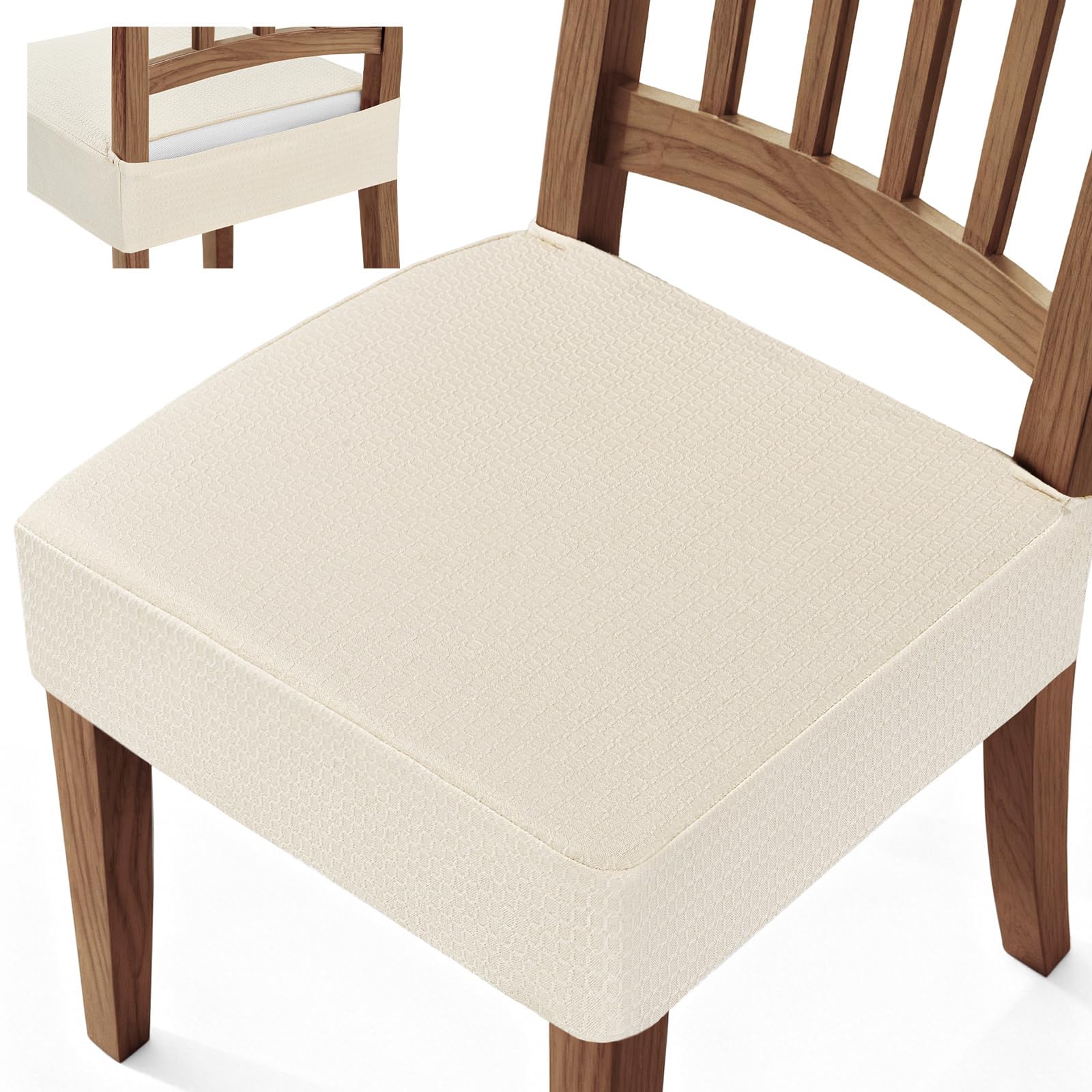 Songrey Waterproof Seat Covers for Dining Chairs Set of 4, No Rear Chair Covers, Stretch Removable Washable Chair Slipcover Protector, Beige