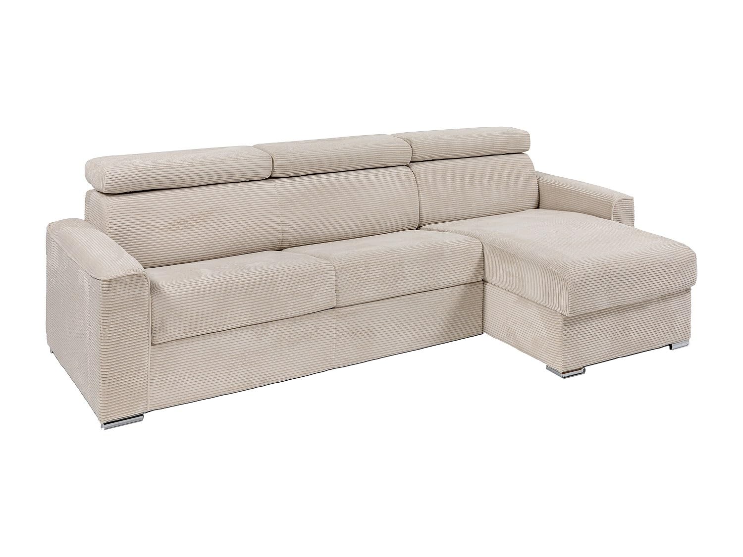 Vente-unique - Ecksofa mit Matratze - Ecke wechselbar - Cord - Beige - Liegefläche mit Lattenrost mit Breiten Latten 160 cm - Matratze 22 cm - Memory Schaum