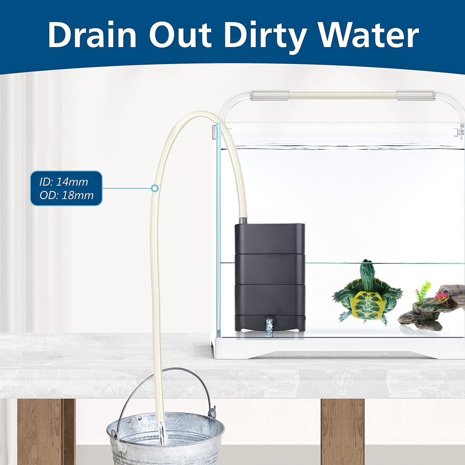 hygger Filtre Aquarium 580L/H, 75L-190L, Filtration Biologique pour Aquariums Amphibiens, Pompe Filtre Interne avec 2 éponges et Balles Biologiques, pour Tortues, Crabes et Grenouilles