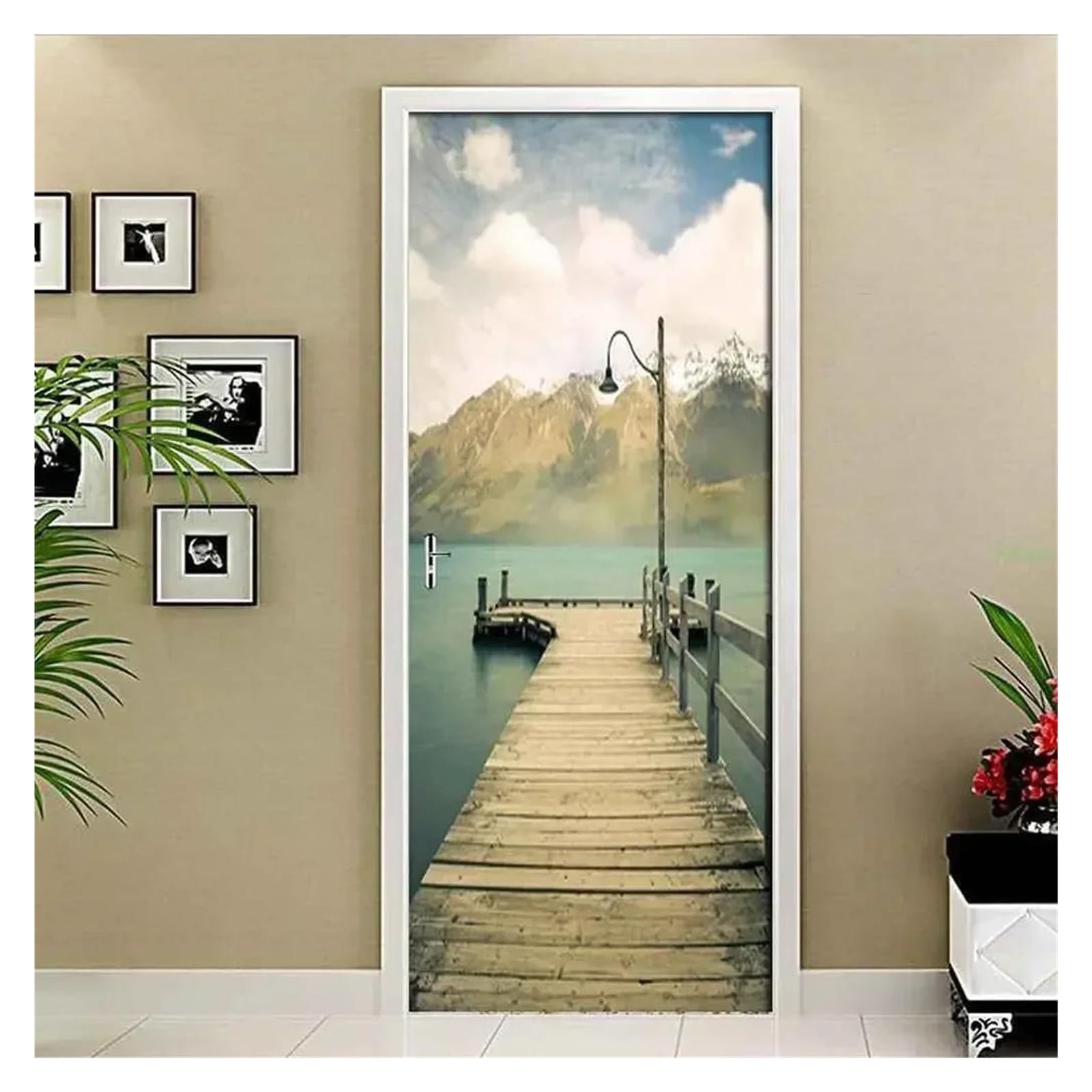 Autocollant de porte 3D paysage coucher de soleil pour cuisine