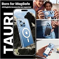 Vista 627 de TAURI Funda magnética 2 en 1 transparente para iPhone 14 Pro, compatible con Magsafe [no amarillenta] con protector de pantalla, protección de grado