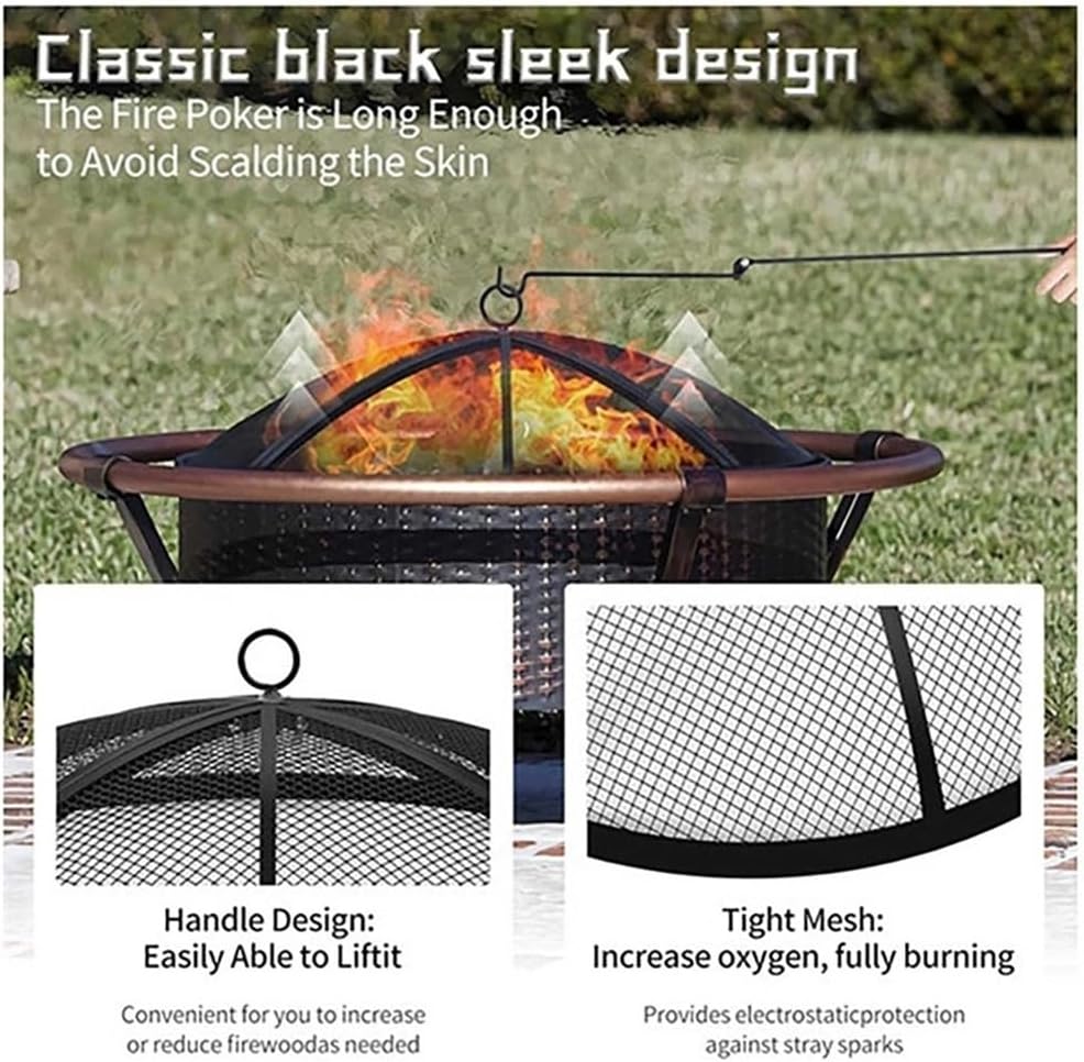 36" Foldable Fire Pit Spark Screen with Fire Poker & Gloves