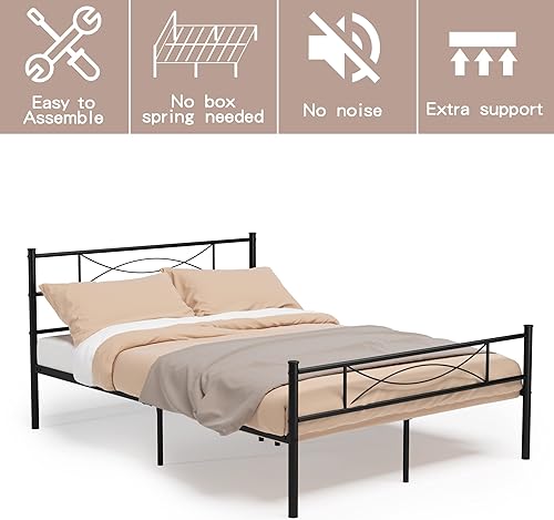 Miniatura 9 de Weehom Base de cama de metal de tamaño matrimonial, base de colchónplataforma de cama de acero resistente, mejor para niños, adultos, estudiantes,