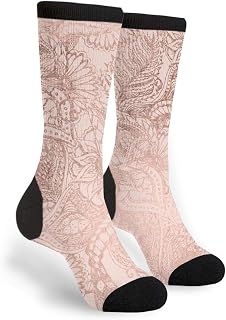 351 Men Women Calf Crew Socks Modern Rose Gold Flower Crew Socks Funky Cool Crazy Socks Comfortable Funky Socks For Trekking Walking Camping