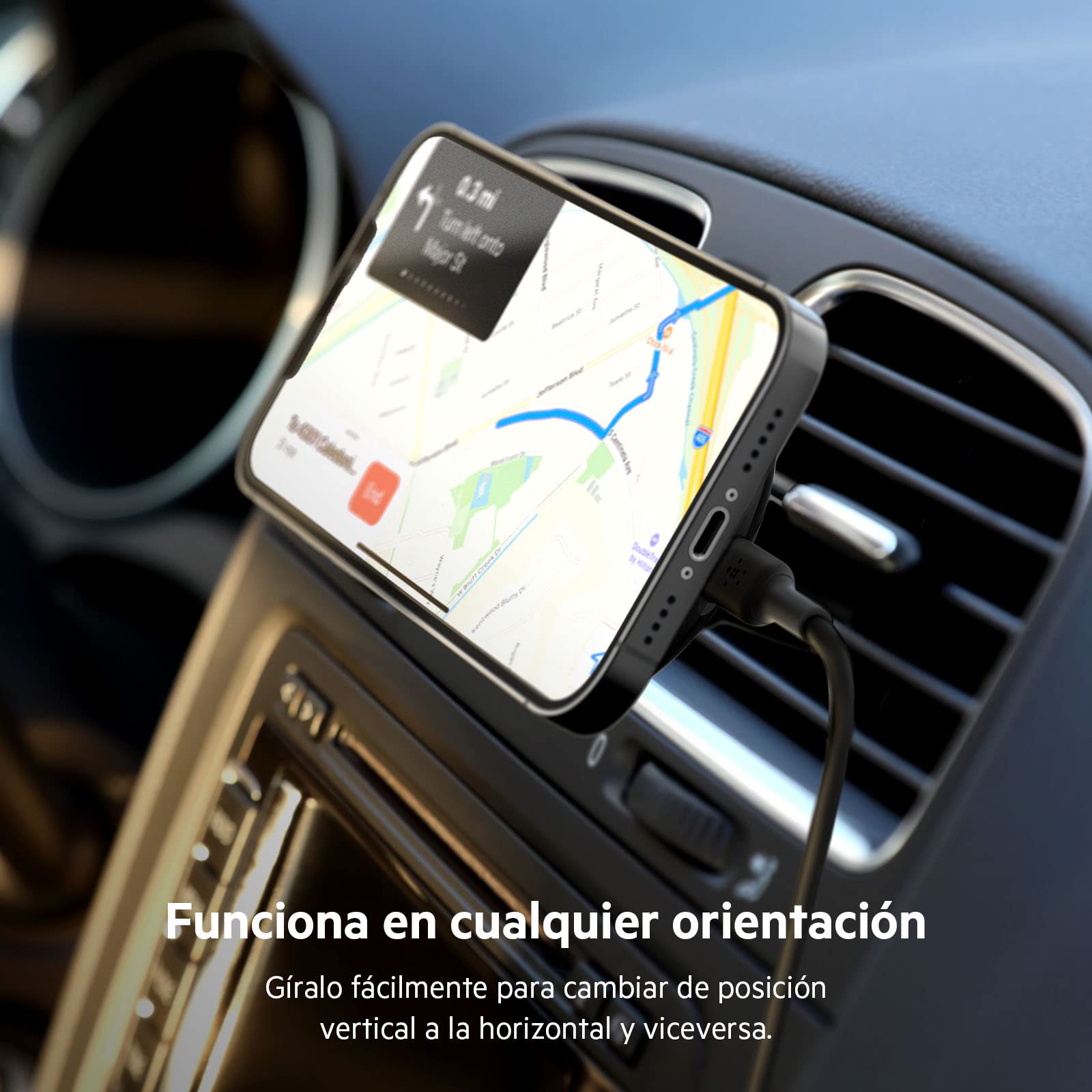 Belkin BoostCharge Cargador Magnético para coche con soporte, Compatible con Smartphones con MagSafe, la serie iPhone 17, iPhone Air, iPhone 16, Pixelsnap (cable y Cargador incluidos)