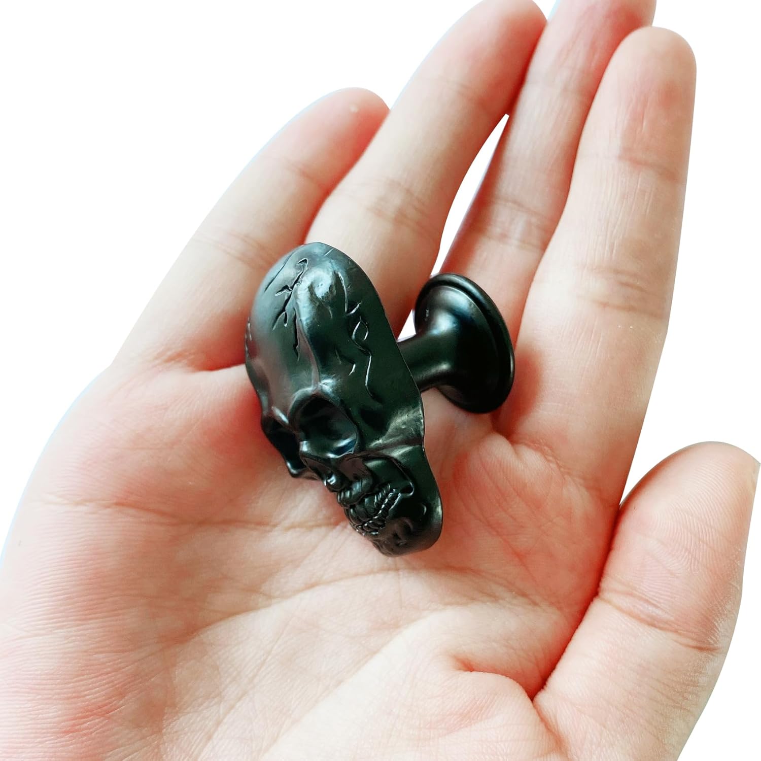 Set of 4 Skull Drawer Knobs, Cabinet Knobs, Drawer Pulls, Halloween Home Decor (Black-Alloy Skull Knobs)