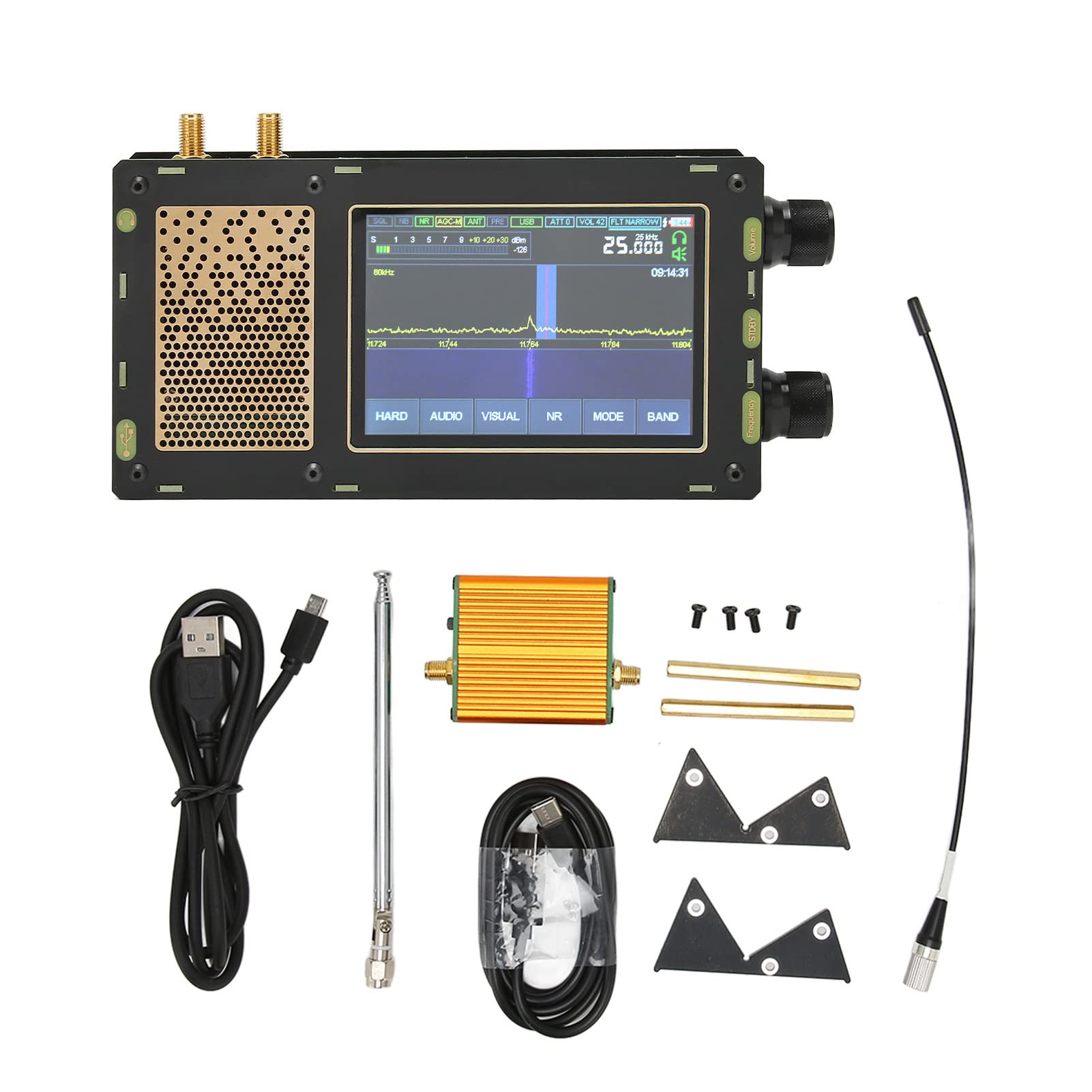 Receptor SDR, Receptor de Radio de Onda Corta SDR de 50 KHz a 2 GHz Pantalla Táctil de 3,5 Pulgadas, Batería de 3600 MAh Am SSB NFM WFM CW Receptor de Radio (Host SDR V3 con Amplificador de