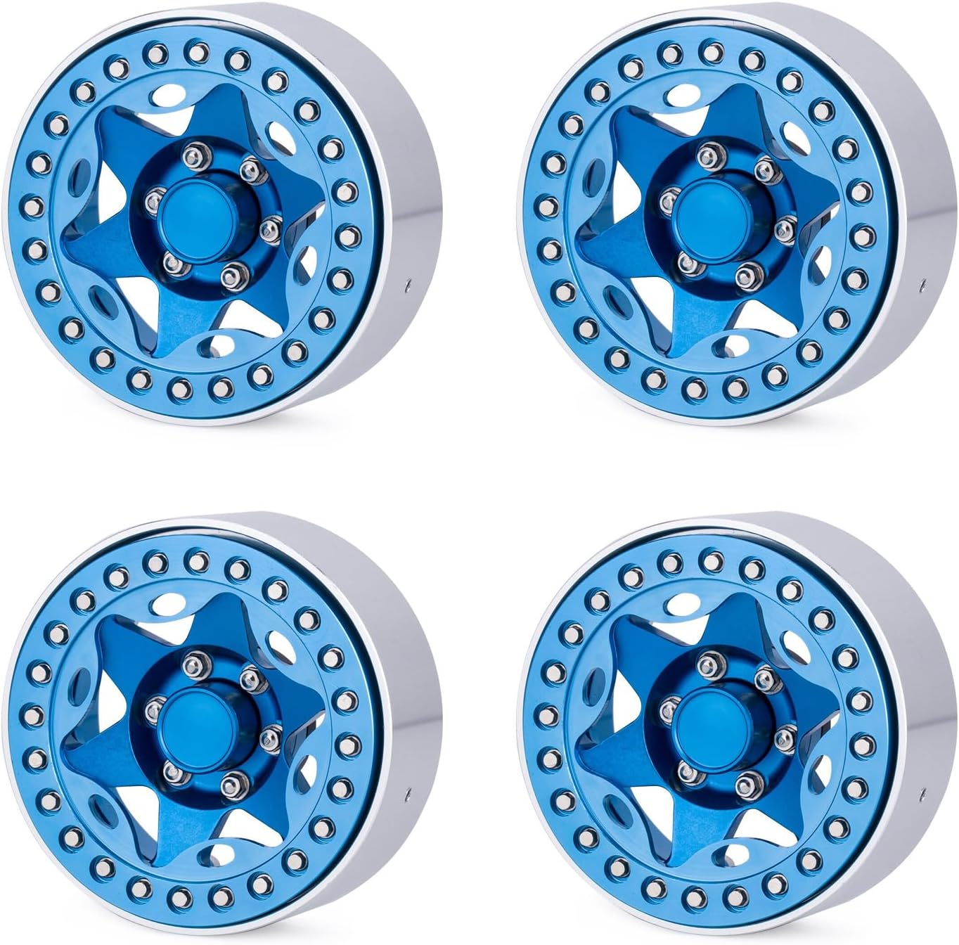 RC Climbing Car Wheels, 1/10 Scale Simulation, 1.9 Inch VP Clamp Design Wheel Rims Hubs for 1.9 Crawler tires 1/10 RC Crawler Axial SCX10 90046 TRX4 tires upgrades, Blue, 4-Pack