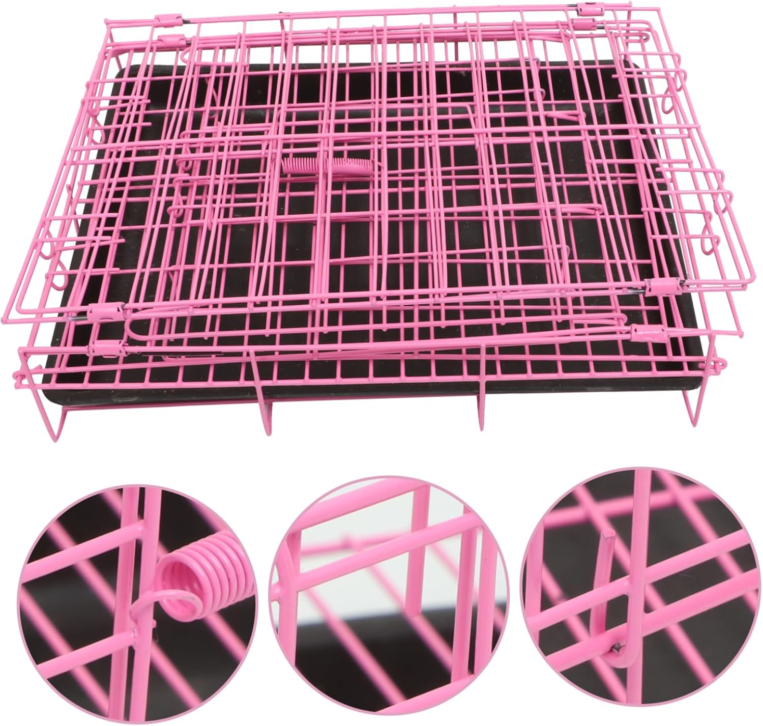 UPKOCH Folding Pet Cage Small Medium Dogs Cats Portable Iron Kennel Pink Breathable House for Poodles Rabbits Safe Comfortable Carry