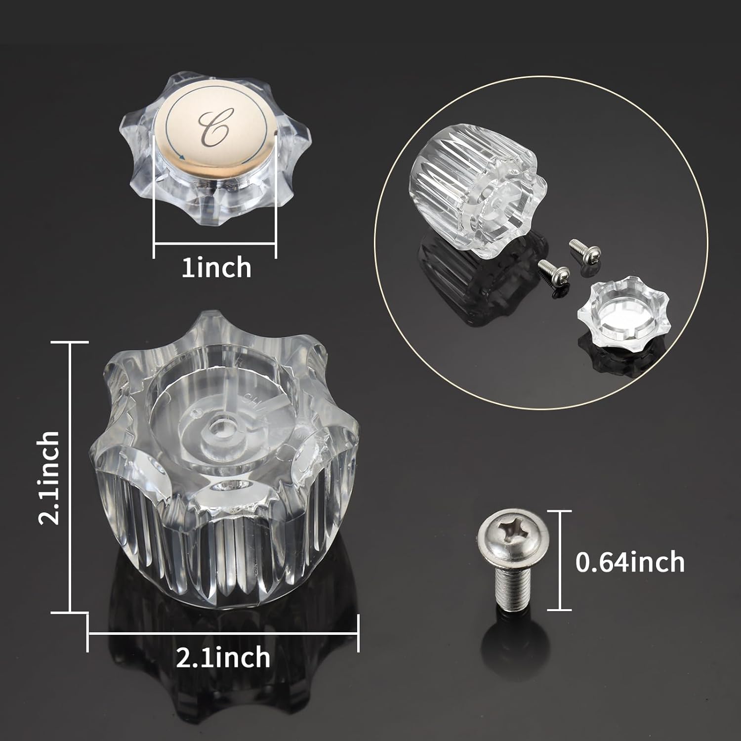 Bathroom Knobs Compatible with Delta/Delex Peerless Faucets, Handles Fits Prime-Line MP54260 Hot and Cold, Bathtub Handles in Clear Acrylic, 1 Kit