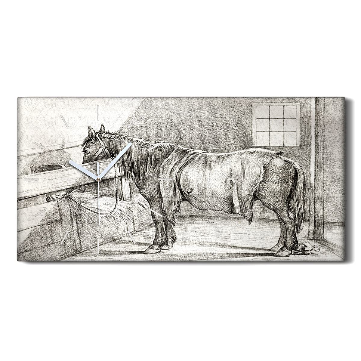 Horloge pour Chambre Cosy Toile Cheval 60x30cm Décoration Murale Moderne