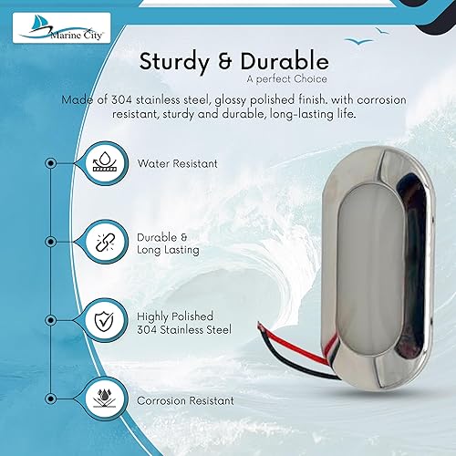 Miniatura 3 de MARINE CITY 24V 1.5W 304 grado de acero inoxidable impermeable IP66 LED oval luz de cortesía en blanco suave
