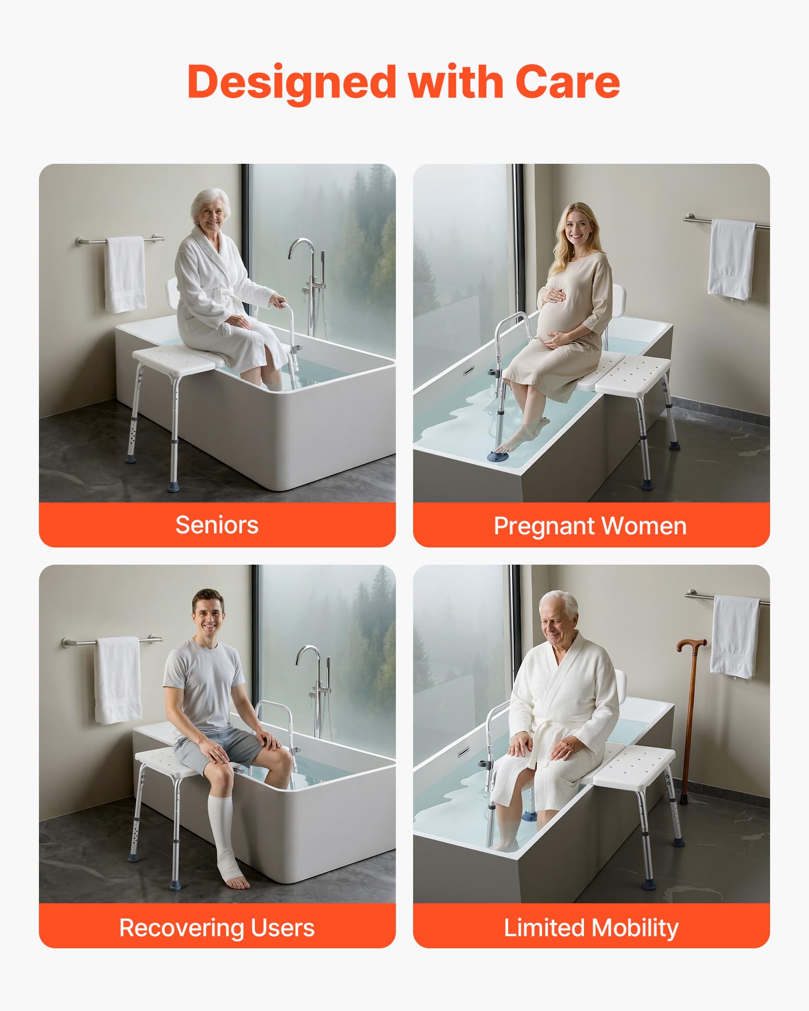 VEVOR Panca di Trasferimento per Vasca da Bagno, Sedile da Bagno con Bracciolo Schienale Carico max 180 kg, Panca per Trasferimento di 830 x 600 x 890 mm Doccia per Adulti Altezza Regolabile