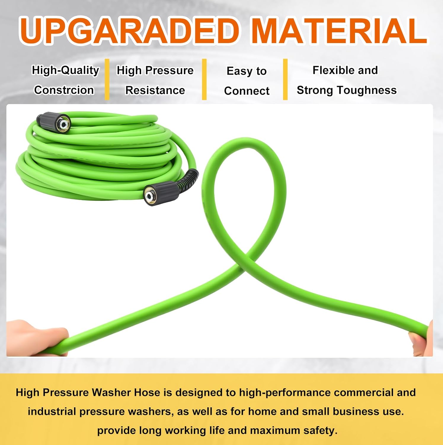 50FT Pressure Washer Hose, Power Washer Hose with M22-14mm&15mm Fitting,3600PSI 1/4" Kink-Free Pressure Washer Extension Hose, Replacement Power Washer Hose for Gas Electric Pressure Washers