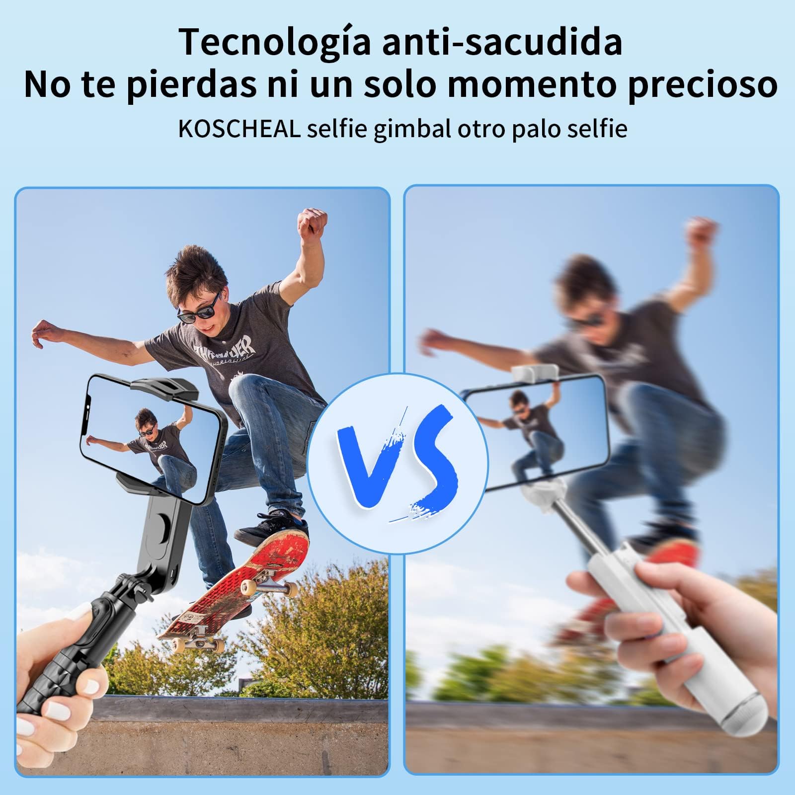 KOSCHEAL Gimbal per Smartphone con Luce di Riempimento,Rotazione Automatica 360°, Modalità Scena e App per Video Vlog/YouTube/TikTok