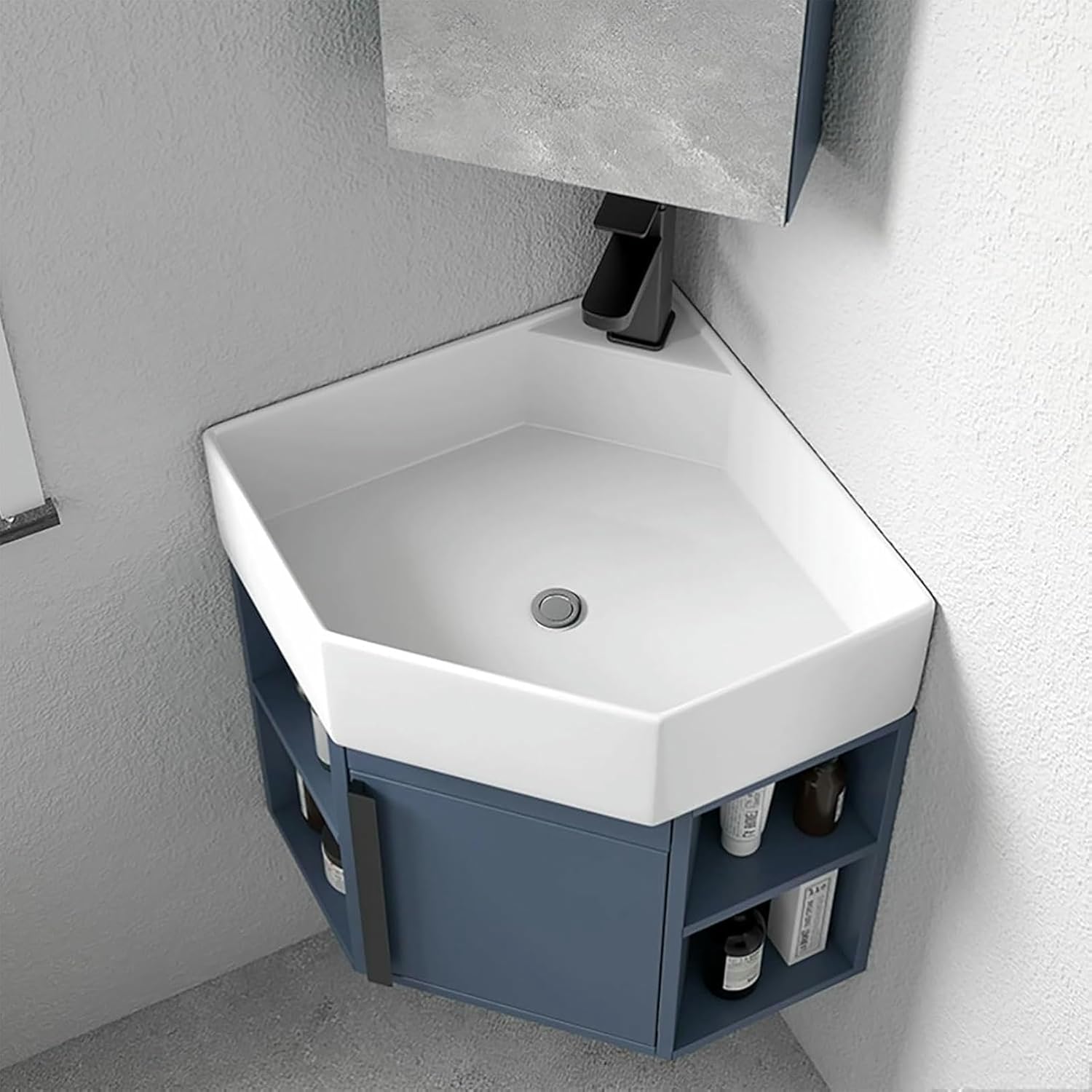 Corner Wall Mount Bathroom Sink Corner Balcony Sink with Storage Container Corner Bathroom Sink Corner Ceramic Sink Corner(15.7in/40cm)