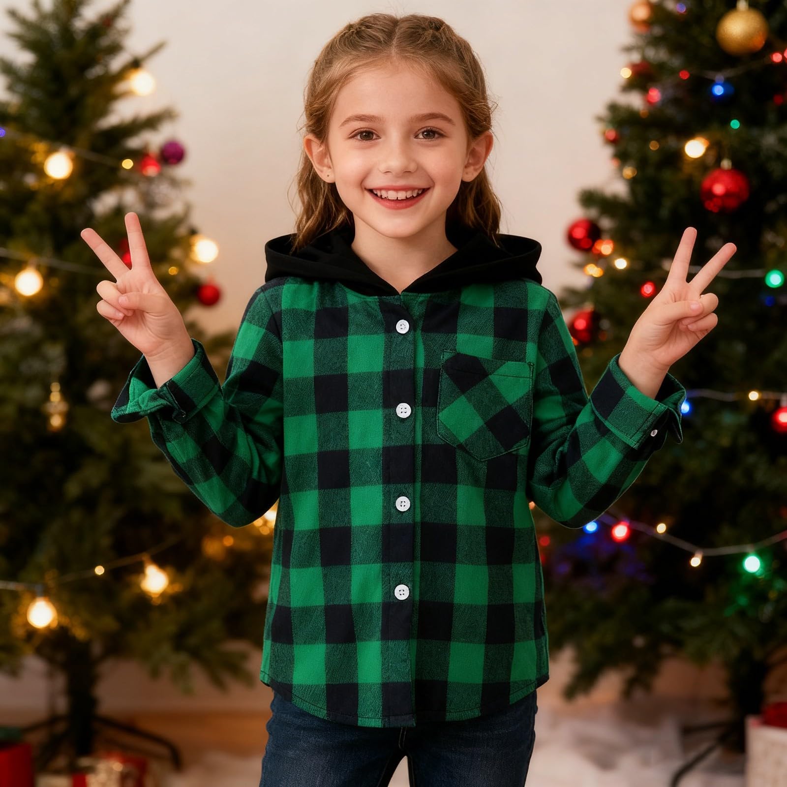 Camisa de manga larga con botones a cuadros para niñas y niños, ligera, informal, para la escuela