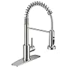 FORIOUS Kitchen Faucets with Sprayer, Brushed Nickel Stainless Steel Sink Faucet Single Handle with Deck Plate, Commercial Classic Spring Faucet for Kitchen Sink, Farmhouse, Laundry Bar RV Camper