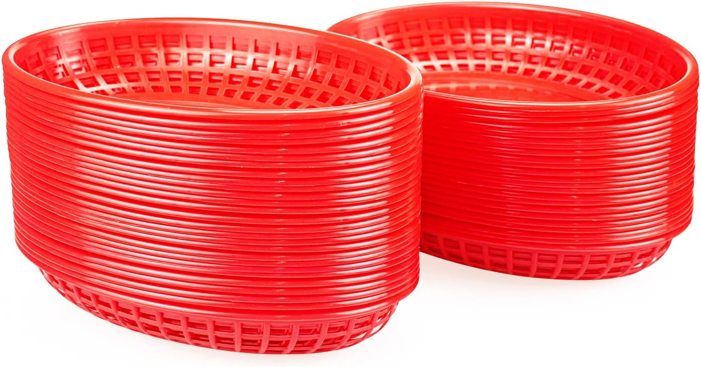 Kingrol 50 Pack Oval Fast Food Baskets, Plastic Storage Basket Bin for Home, Office, School, Picnic