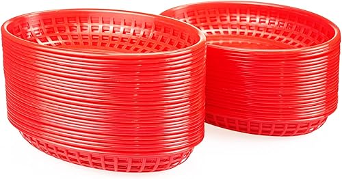 Kingrol Paquete de 50 cestas ovaladas de comida rápida, 8.9 x 5.6 x 1.5 pulgadas, canasta de almacenamiento de plástico para el hogar, oficina,