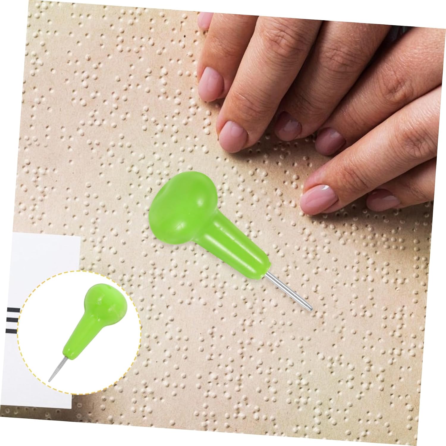 Green Braille Writing Pen for Blind Students Ergonomic Portable Braille Stylus Tool Safe PP Stainless Steel Tactile Learning Aid for Visually Impaired and Low Vision Users