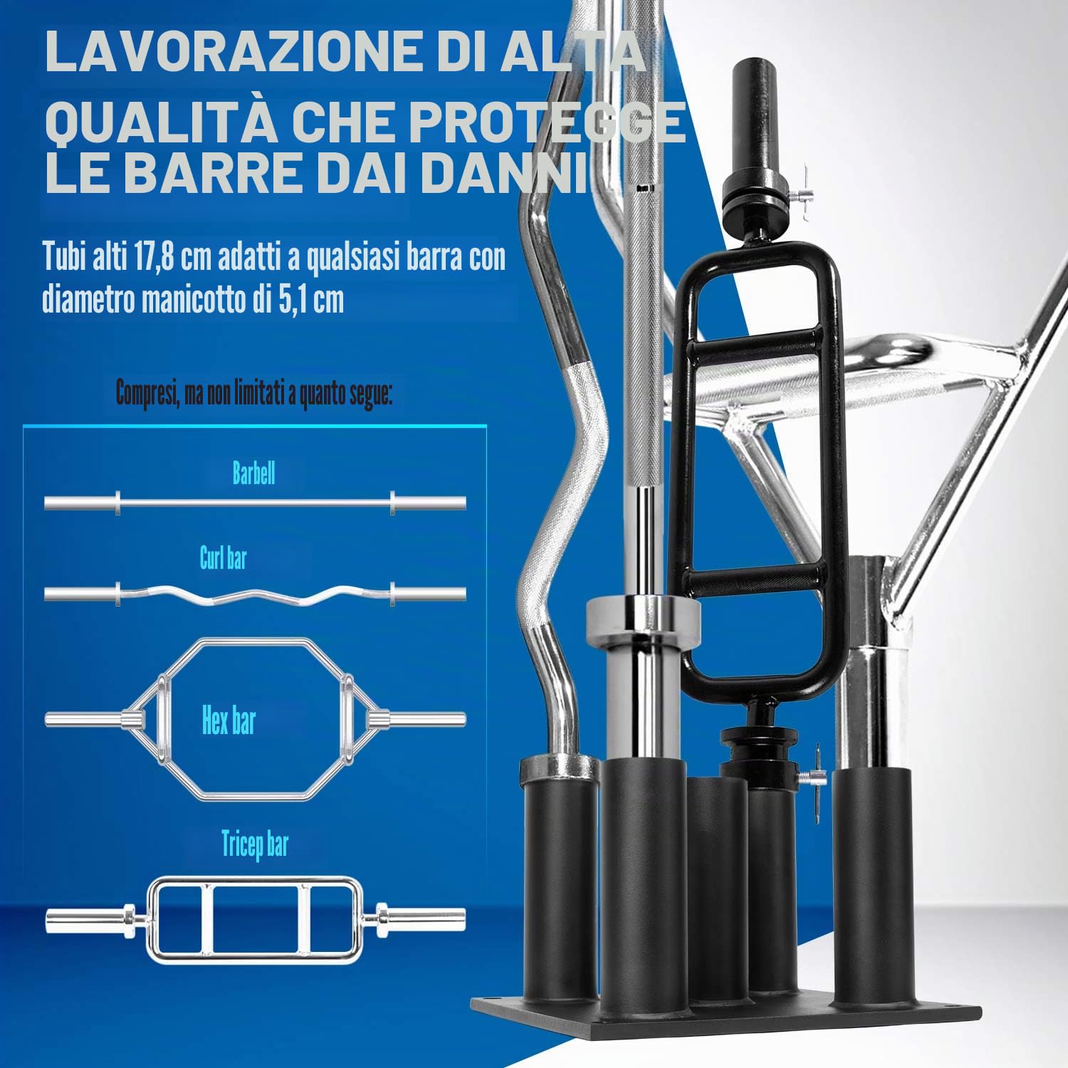 Yes4All Supporto verticale per bilancieri - Supporto per rack di bilancieri per barre olimpiche - opzionale: Portabarre per 5 barre o 9 barre