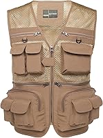 Flygo Men's Lightweight Fishing Vest with 16 Pockets - Breathable Utility Vest for Outdoor Hiking, Travel, Safari & Photography