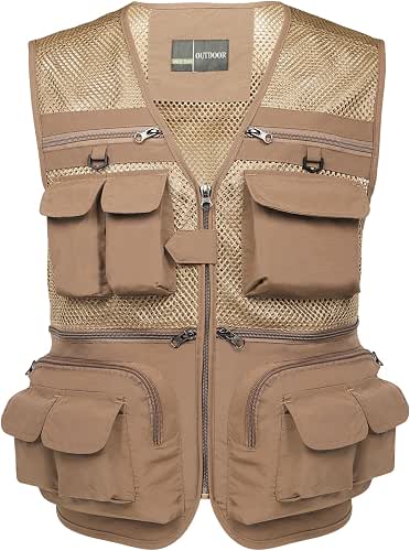 Flygo Men's Fishing Vest Utility Lightweight Outdoor Travel Safari Photo