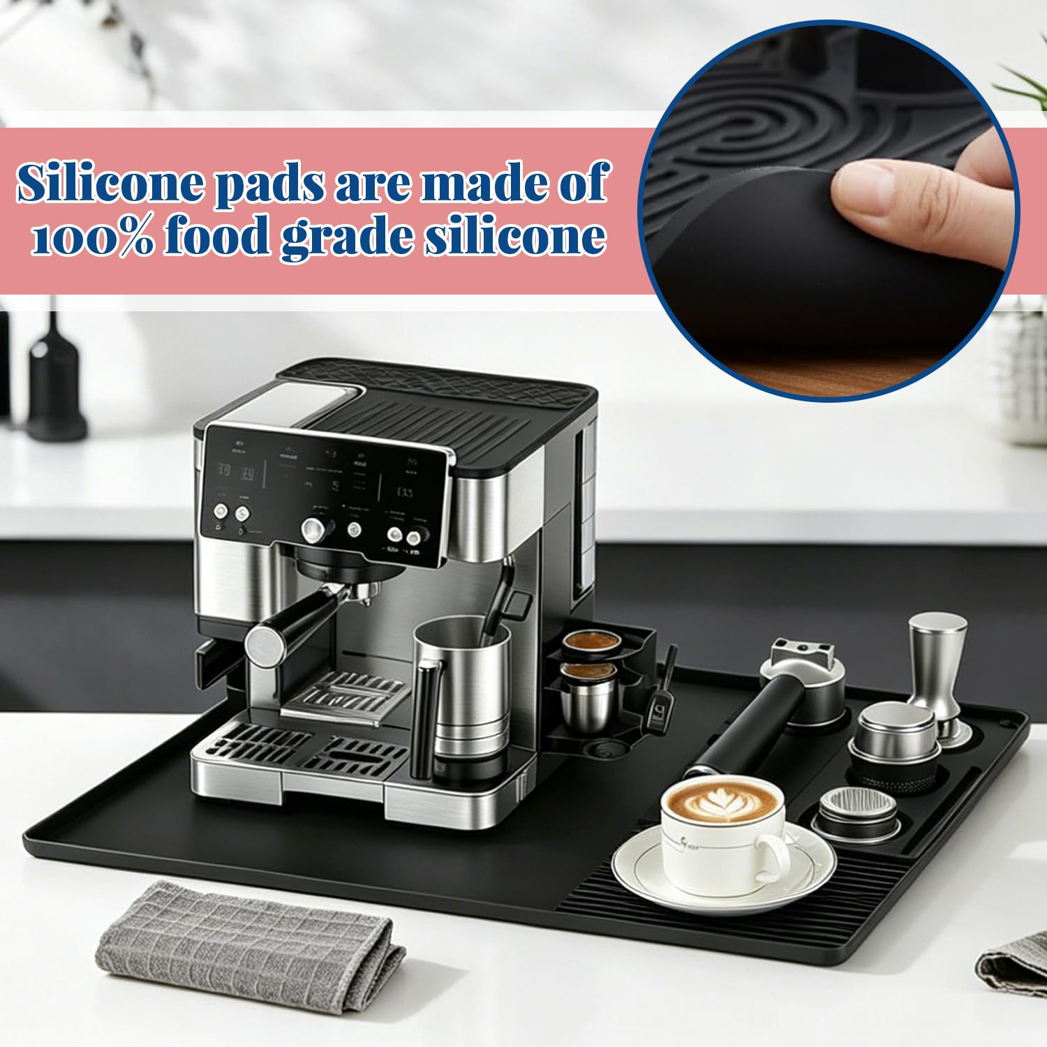 Alfombrilla de silicona para café, Silicona Tapete Cafetera, Base para cafetera, 2-en-1 Barista mat, Protector de encimera Resistente al Calor para cafeteras Ninja Luxe Cafe ES601EU/ES701EU