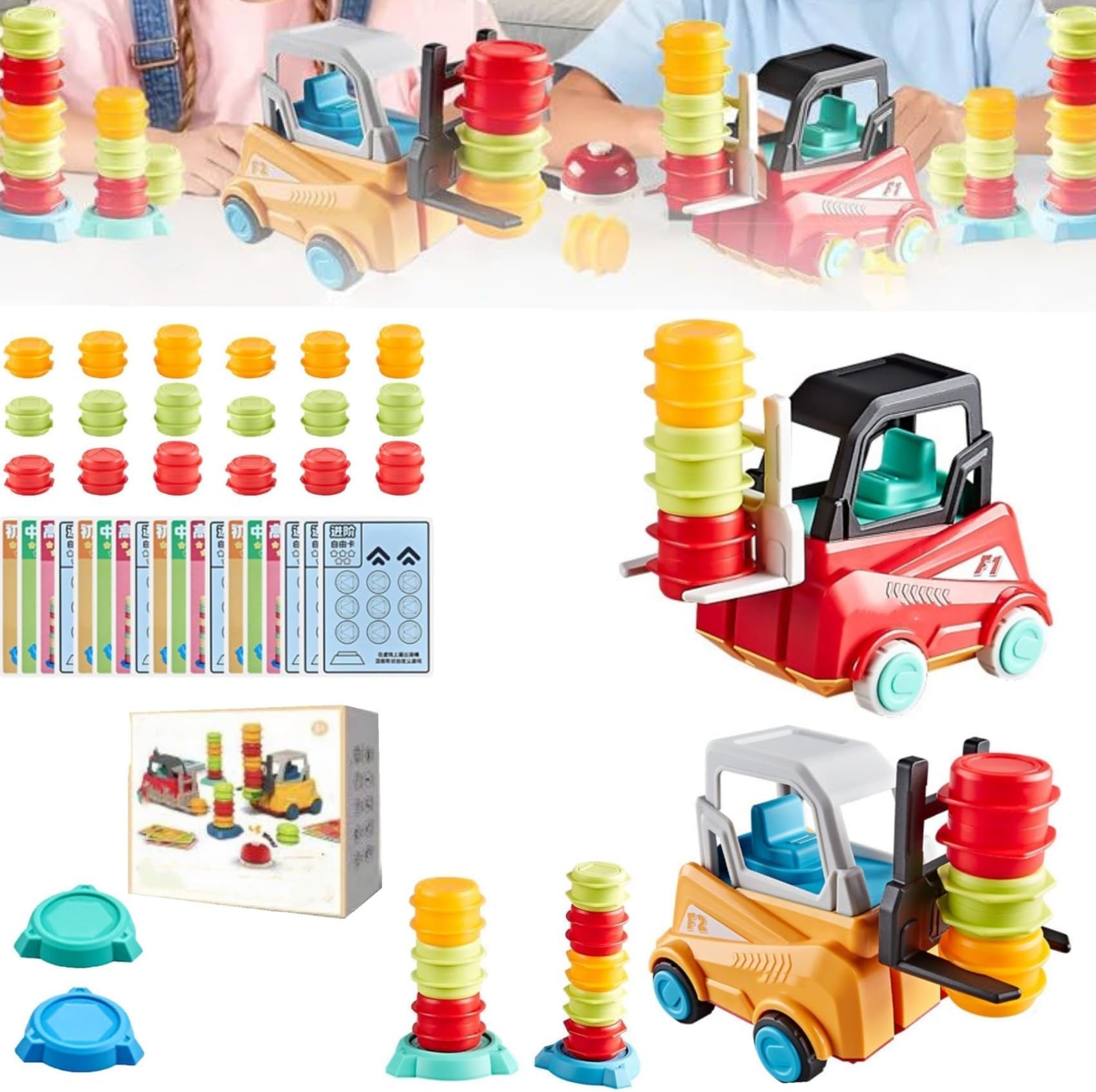 StarnearbyForklift Frenzy Game, 2 Player Stack & Matching Skill Game, Engineering Vehicle Transport Game Set, Parent Child Interactive Tabletop Forklift Toys Gift for Kids 3-8 Year Old