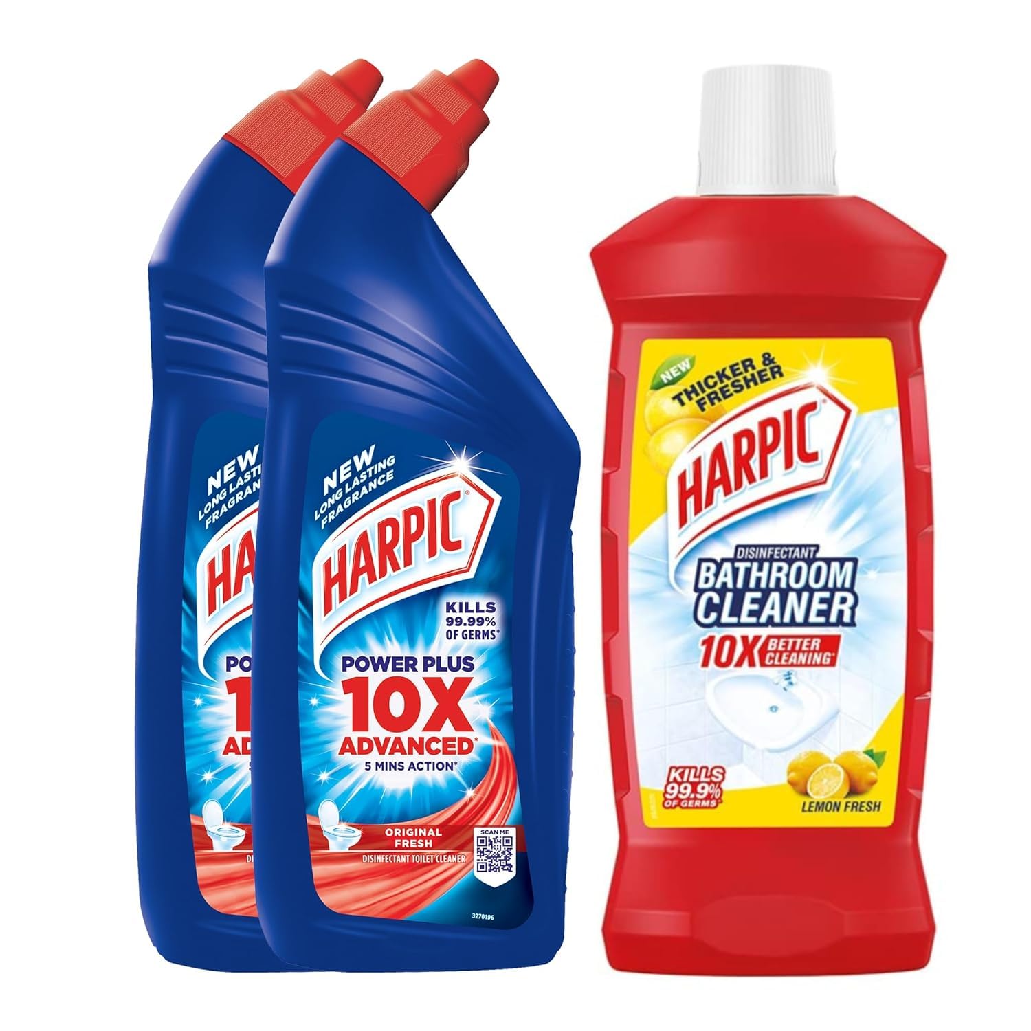 Harpic Disinfectant Toilet Cleaner, Original - 1L (Pack of 2) + Harpic Bathroom Cleaner, Lemon - 1L - Image 1