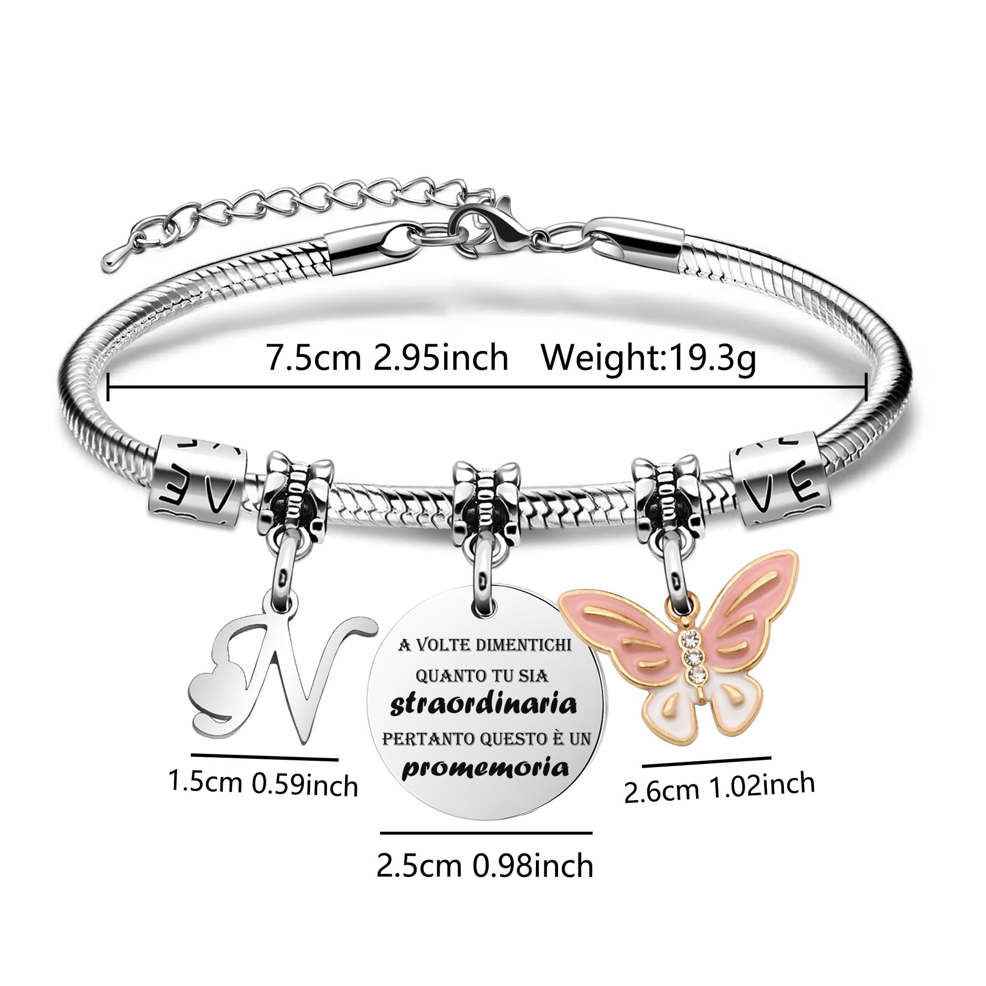 SAMORION A Volte Dimenticati quanto tu sia straordinaria pertanto questo è un promemoria-Moda Rosa Farfalla Ciondolo Lettere Iniziali Braccialetti Regalo Ispiratore Per le Donne Ragazze Nipote