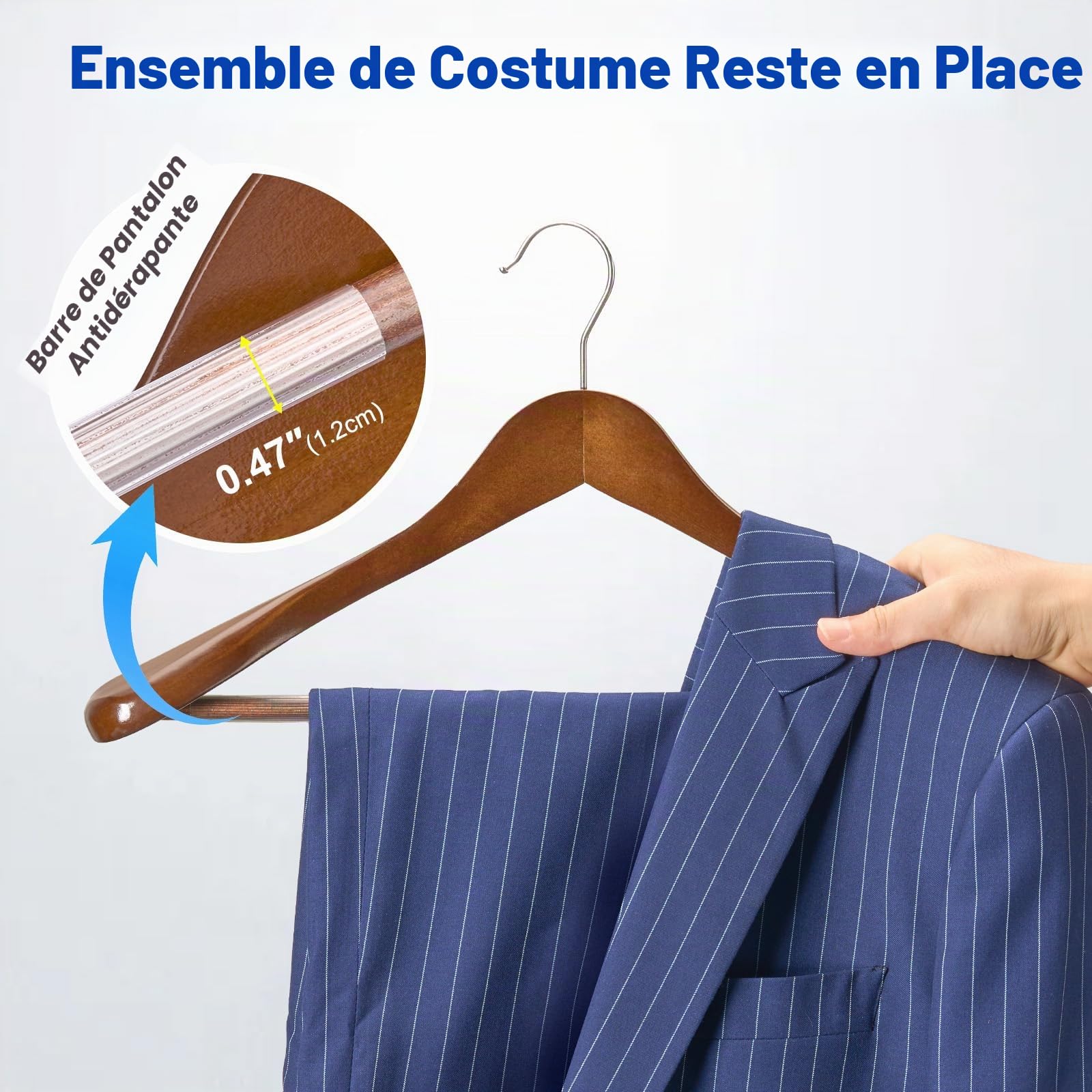 HOUSE DAY Cintres Bois 6 Pièces, Vintage, Cintre à Épaule Large pour Hanger Vêtements Adultes, Cintre Manteau avec Crochet Rotatif 360° et Support Anti-Dérapant pour Vestes, Chemises, Pantalons