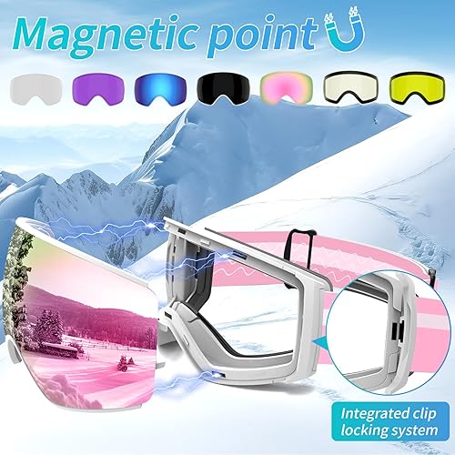 Miniatura 2 de Gafas de esquí profesionales para hombres y mujeres, magnéticas con lente antivaho desmontable, 100% protección UV, OTG