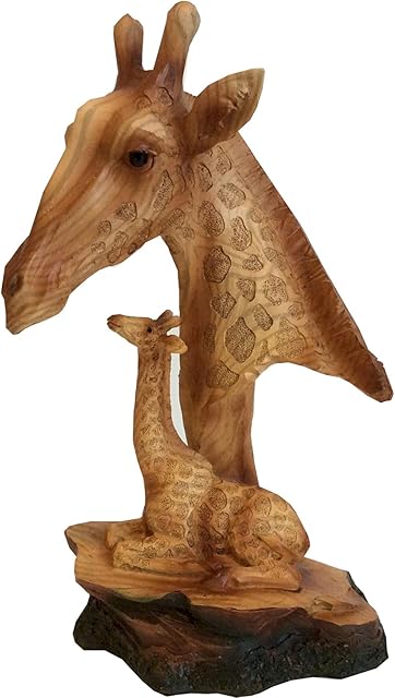 Naturecraft Wood Effect Giraffe Head and Baby Ornament