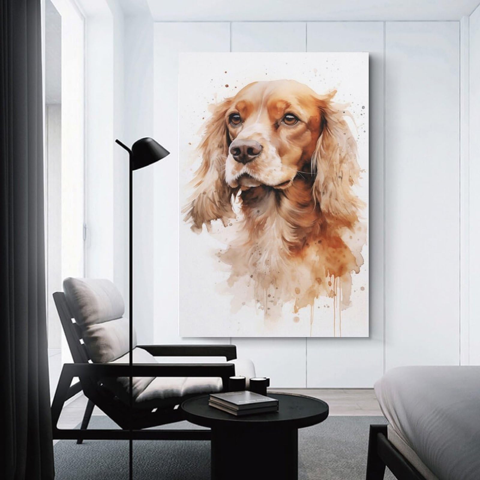 Junmoney Wall Picture Print Watercolor Cocker Spaniel Art Print, 24x36inch(60x90cm), for Hallway, Bedroom Or Modern Interiors, Thoughtful Wall Decor for Art Lovers