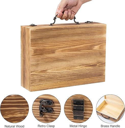 Miniatura 3 de Maleta de madera vintage, 13.8 x 9.8 x 3.9 pulgadas, caja de almacenamiento de madera grande con asa, tapa con bisagras y cierre frontal, cajas de