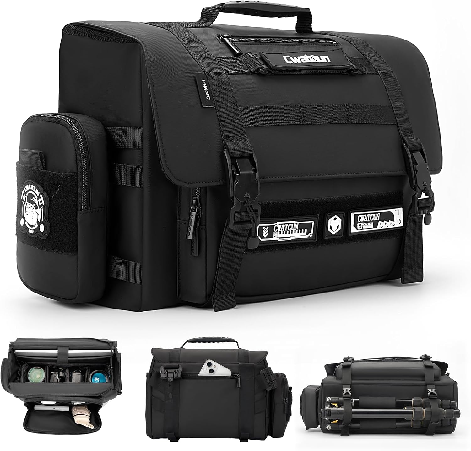 Cwatcun Camera Sling Bag, Waterproof Multifunction Photography Tactica Camera Crossbody Bag with Tripod Holder & Removable Accessory Bags for DSLR/SLR/Mirrorless Cameras - Large