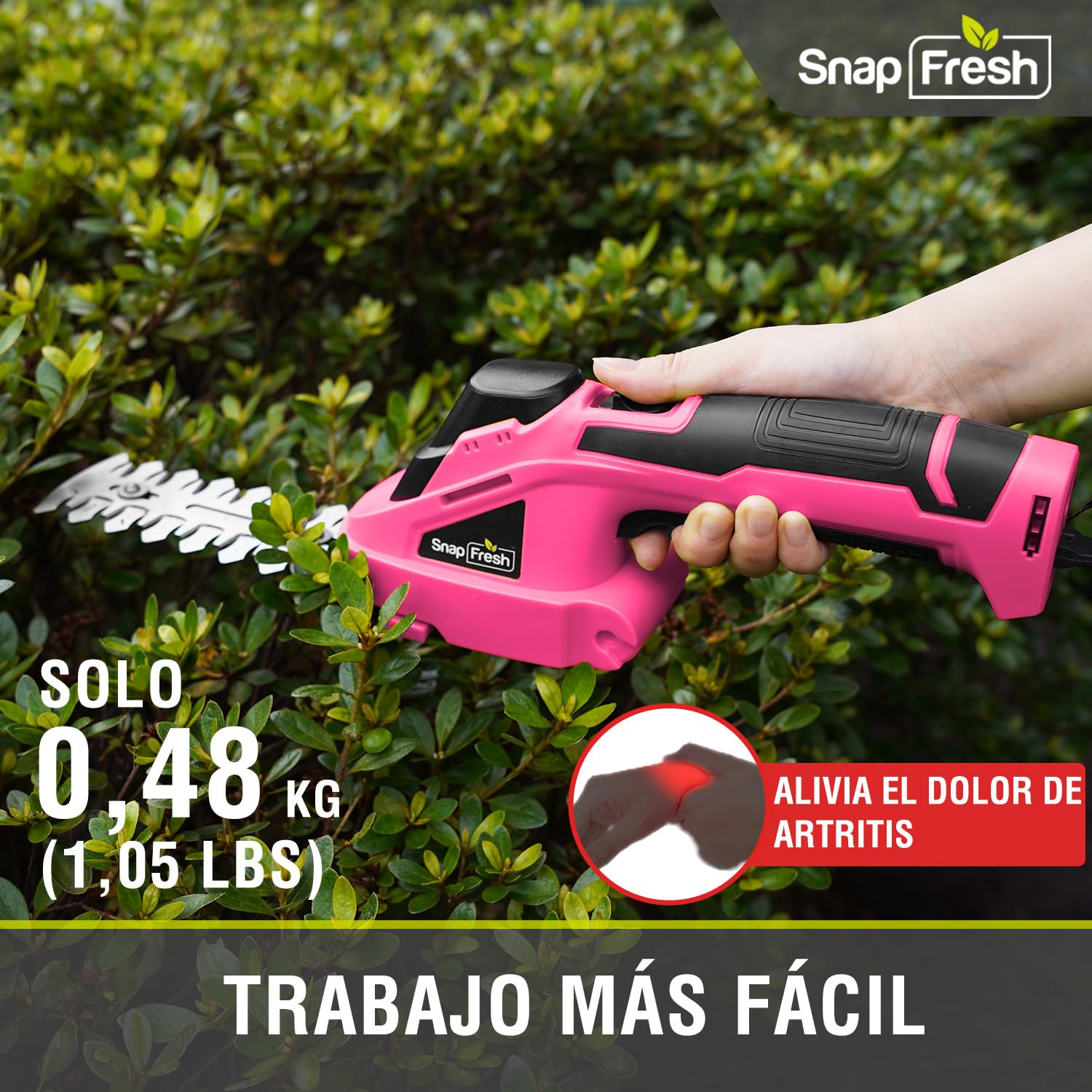 SnapFresh - Batería eléctrica con minicortadores inalámbricos de 7,2 V, Tijeras para Esculpir, setos 2 en 1 y Cargador, Longitud de Hoja: 14 cm (arbustos) / 8 cm(Rosa)