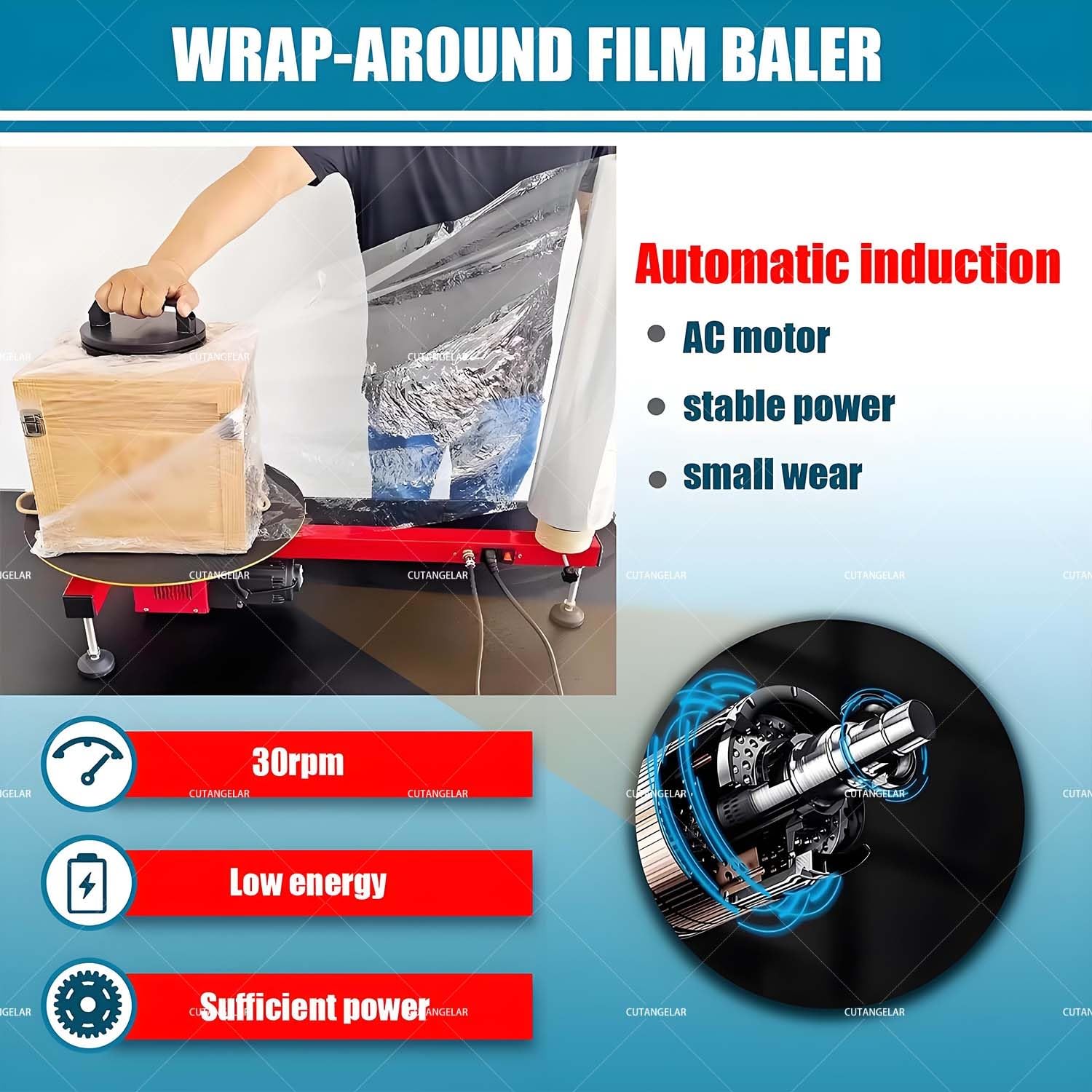 Envolvedora De Palets Eléctrica, Máquina De Alta Resistencia Con Plataforma Giratoria De 40 Cm. Empacadora Automática De Film Estirable Para Logística De Almacén. Carga De 50 Kg.