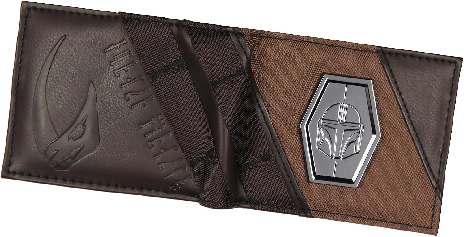 Bioworld Star Wars The Mandalorian Wallet Metal Helmet Badge Applique Men's Adult Bifold Wallet