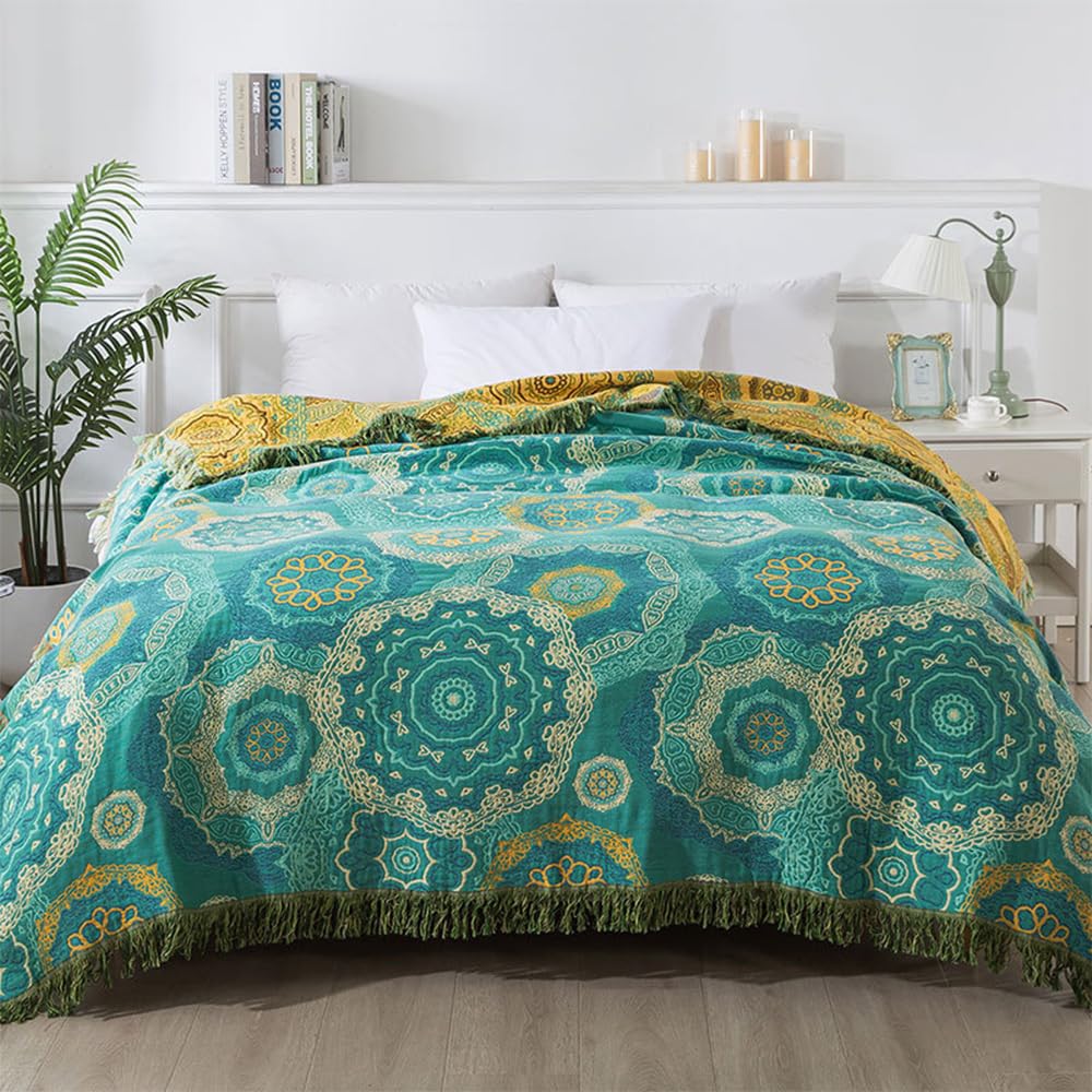 Copriletto Boho 100% Cotone, Confortevole, Biancheria da Letto di Alta qualità, Stile Rustico, Versatile Coperta per Divano E Letto, Perfetto Equilibrio tra Calore Melograno,C,150x200CM