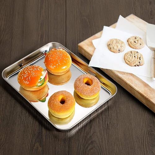 Miniatura 3 de Bastwe - Juego de 2 bandejas para hornear de acero inoxidable, bandeja para hornear, bandeja para galletas, tamaño 10 x 8 x 1 pulgadas, no tóxicas y