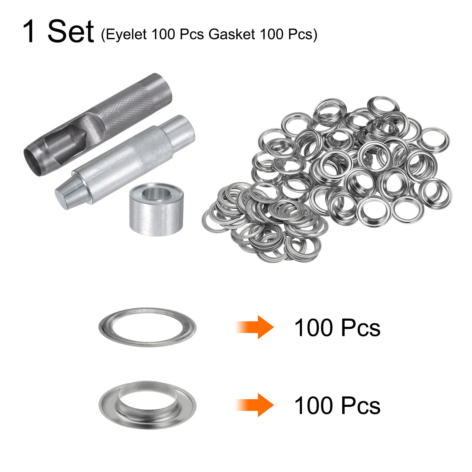QUARKZMAN Kit de Herramientas de 100 Piezas de Ojales de Cobre de 20 mm con Punzón Hueco, Herramientas de Instalación de Ojales para Ropa, Cuero, Tela, Cinturones, Tono Plateado