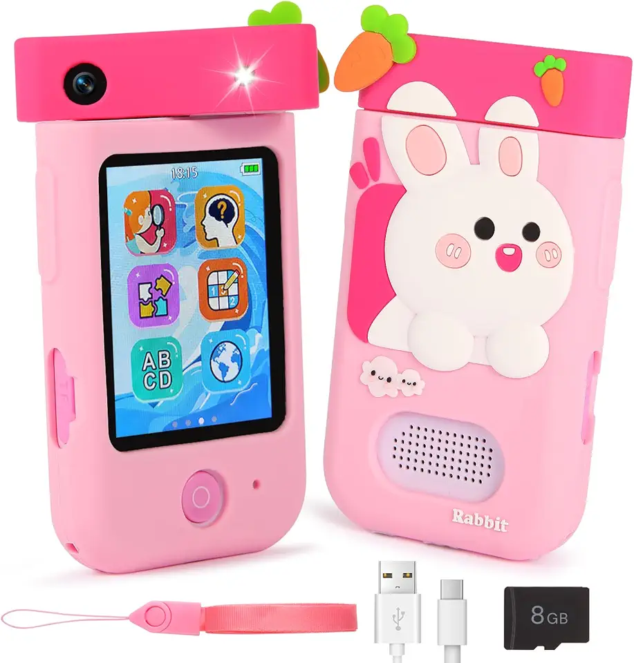 ARNSSIEN Brinquedo infantil para smartphone, tela sensível ao toque de 2,8 polegadas com lente giratória de 180°, câmera, jogos, leitor de música e cartão de 8 GB, presentes de aniversário de Natal