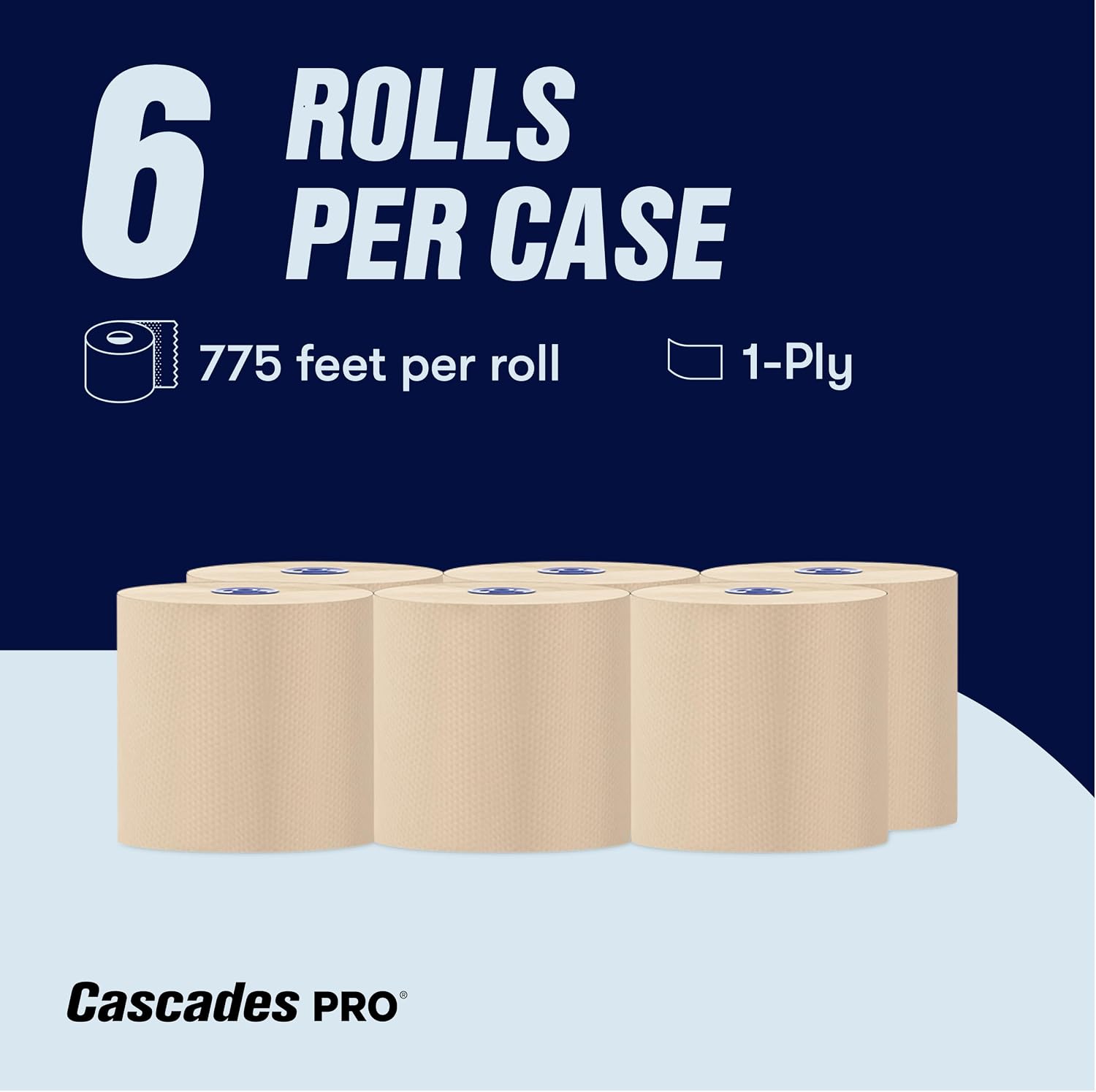 Cascades PRO Perform Roll Paper Towels for Tandem Dispensers 1-Ply – 775 ft Rolls, 100% Recycled, Compostable, High Capacity, 6 Rolls/Case – T115 – Natural Brown image 3