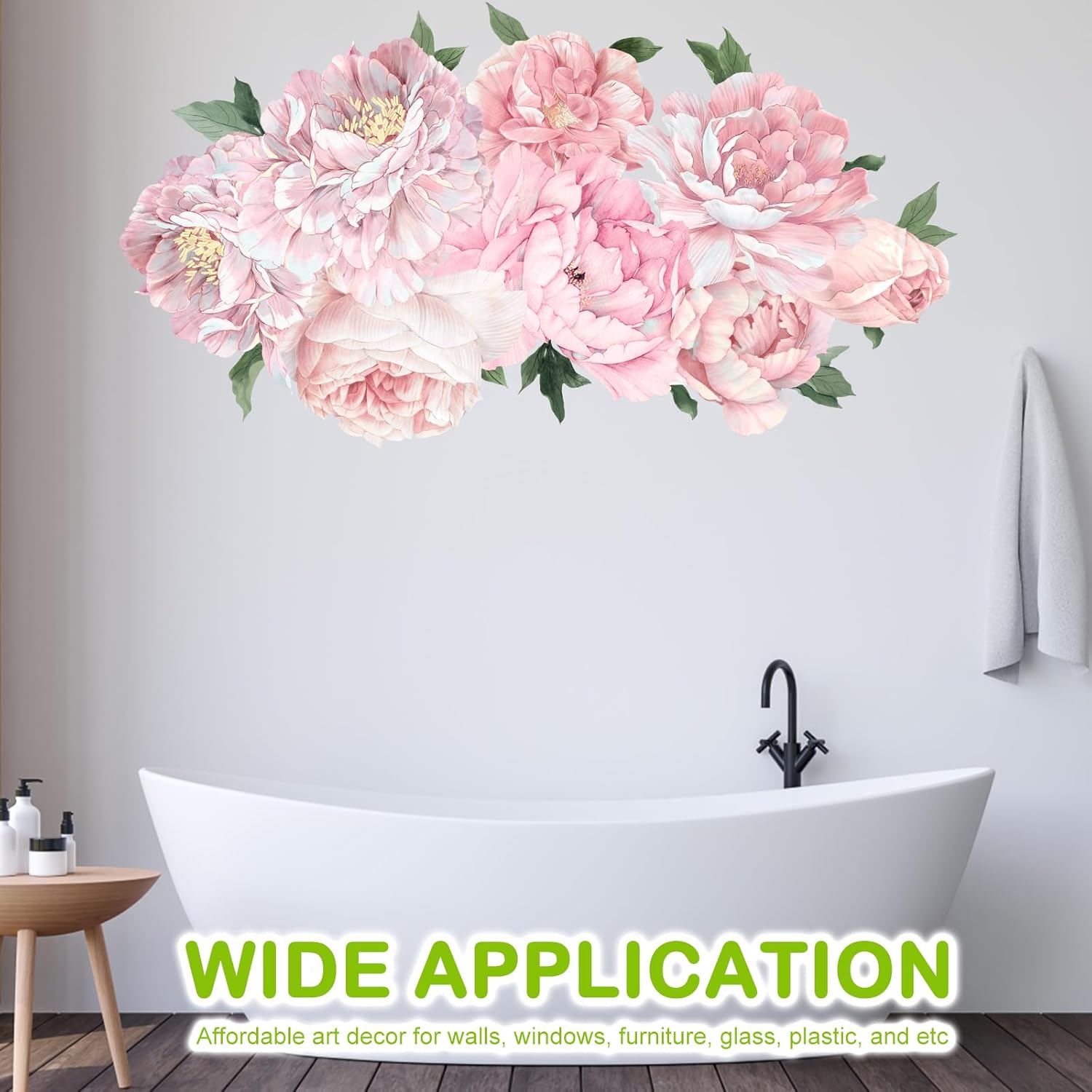 Large Pink Peony Floral Wall Decals Peel and Stick Vinyl Peony Floral Wall Stickers Decor for Living Room Bedroom Nursery Girls Kids Room Bathroom