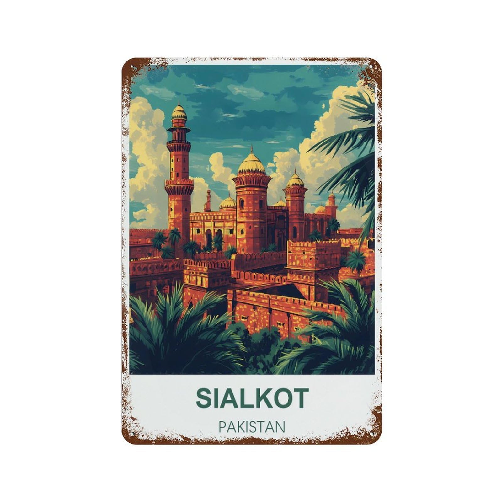 Sialkot Pakistan Retro Design Tin Painting Vintage Tin Sign 08x12inch(20x30cm) Wall Art for Home Office Bedroom Living Room Cafes Wall Decor